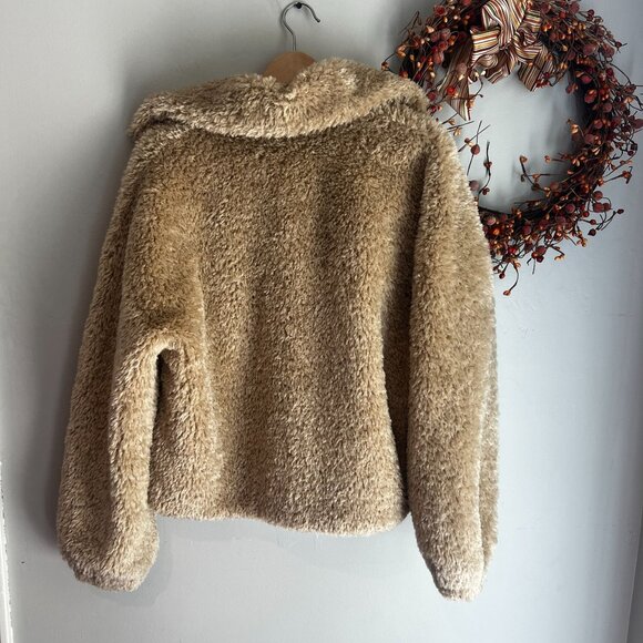 Rebecca Minkkoff Women's Cropped Bomber Faux Fur Coat Jacket SMALL in Natural - Picture 10 of 13